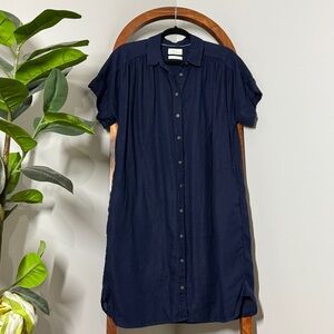 J. Crew MEDIUM Navy Blue 100% Linen Relaxed Fit Shirt Dress Style BJ042
